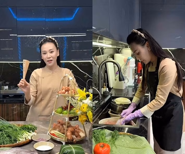 Ngoài ra, một số video ghi lại cảnh cô vào bếp nấu ăn cũng được chia sẻ lại trên mạng xã hội. Ảnh: Phụ Nữ Thủ Đô.