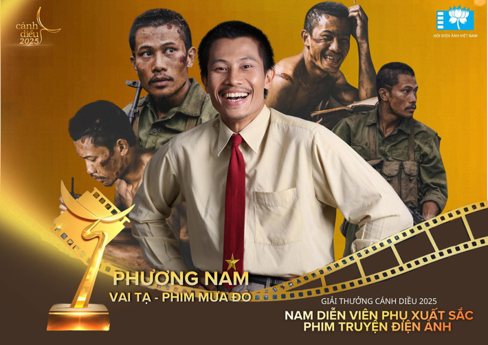 Phương Nam vắng mặt tại Cánh Diều Vàng 2025. Anh đoạt giải Nam diễn viên phụ phim truyện điện ảnh. Phương Nam cảm ơn ê-kíp phim Mưa đỏ, vợ con, gia đình, đồng nghiệp, người hâm mộ. “Và cuối cùng, Phương Nam xin gửi lời cảm ơn và lời chúc mừng đến một người rất đặc biệt: anh Tạ”, anh viết. Ảnh: FB Phương Nam.
