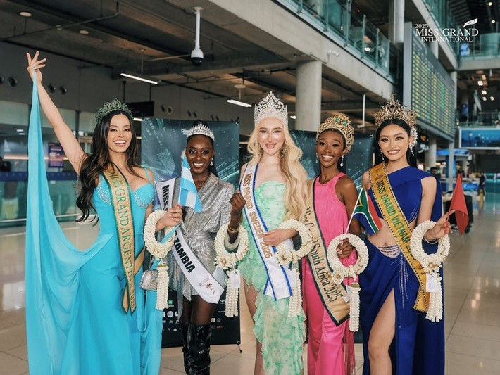 Yến Nhi đọ sắc đại diện Nam Phi, Thuỵ Điển, Zambia và Argentina khi vừa nhập cuộc. Ảnh: Miss Grand International.