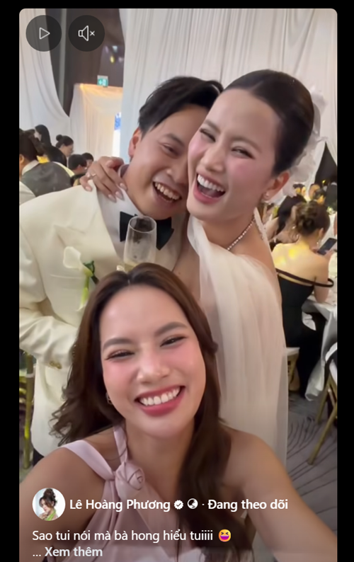 Hoa hậu Lê Hoàng Phương nhắn nhủ Hương Ly: "Phải thật hạnh phúc từ nay và về sau nữa nhé cô dâu Hương Ly và chú rể Tùng Anh". Ảnh: FB Lê Hoàng Phương.