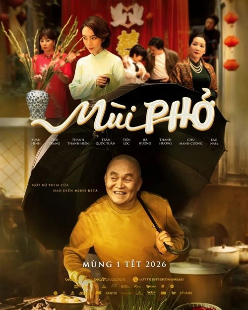 Theo VTV, Mùi phở đã được hoàn tất từ những ngày cuối năm Tết 2024 nhưng ra rạp vào Tết 2026 sau khi được biên tập, chỉnh sửa kỹ lưỡng. Ảnh: VTV.