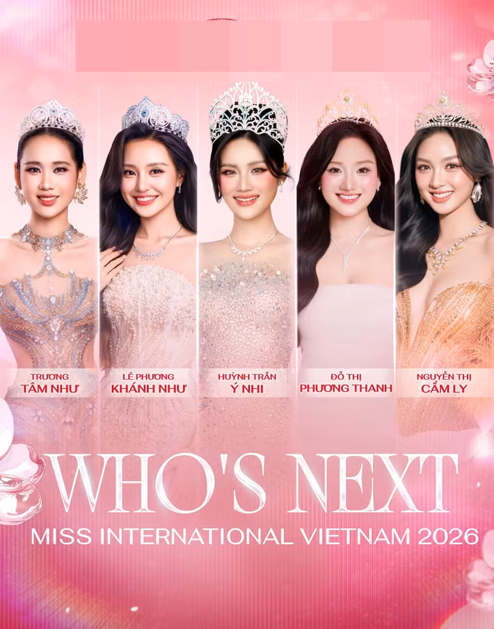 Fanpage Miss International Vietnam vừa công bố hình ảnh Ý Nhi, Phương Thanh, Cẩm Ly, Khánh Như và Tâm Như, đồng thời đánh giá đây là những ứng viên tiềm năng sẽ đại diện Việt Nam cho đấu trường Miss International 2026. Ảnh: Fanpage Miss International Vietnam.