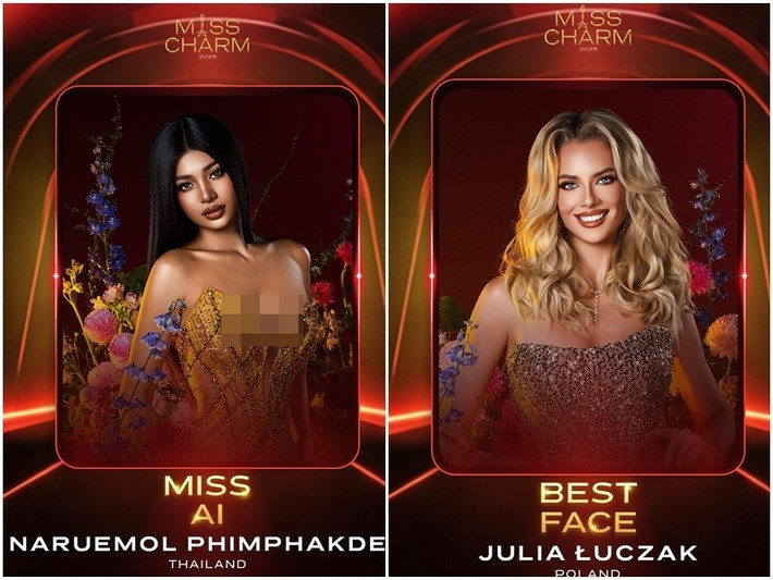 Ban tổ chức Miss Charm 2025 còn trao các giải phụ. Đại diện Thái Lan giành giải Người đẹp AI. Mỹ nhân Ba Lan đoạt giải Thí sinh có gương mặt đẹp nhất. Ảnh: Miss Charm.