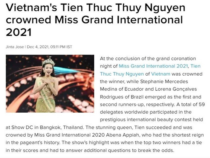 Thùy Tiên xuất hiện trên các tờ GMA, Rapper, ABS-CBN của Philippines, tờ India Times của Ấn Độ. Ảnh chụp màn hình.