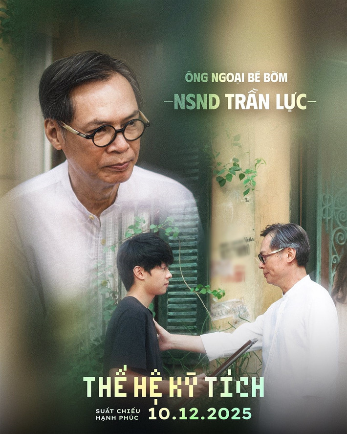 "Giải thích về nhân vật cho mọi người rõ. Tôi đóng vai ông ngoại của bé Bờm. Bé Bờm là con nuôi của Tiến (Bờm nhà tôi trong vai Tiến)", Trần Lực cho biết. Ảnh: FB Trần Lực.