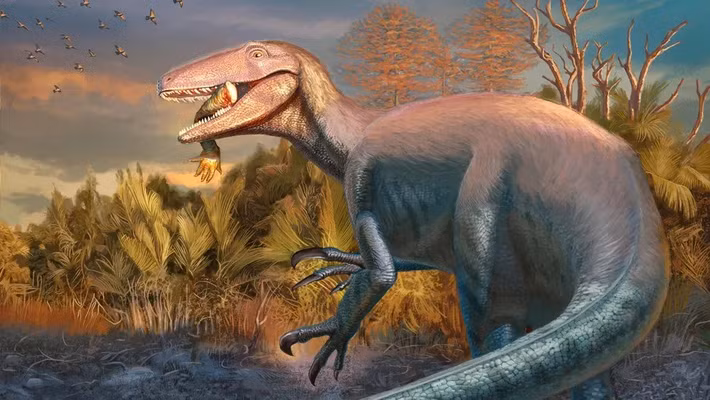 Loài săn mồi hàng đầu mới được phát hiện có tên là Joaquinraptor casali. Với chiều dài cơ thể khoảng 7m, loài khủng long này là kẻ săn mồi cực nhanh nhẹn với "móng vuốt mạnh mẽ như máy cắt tỉa hàng rào". Ảnh: Andrew McAfee, Carnegie Museum of Natural History.