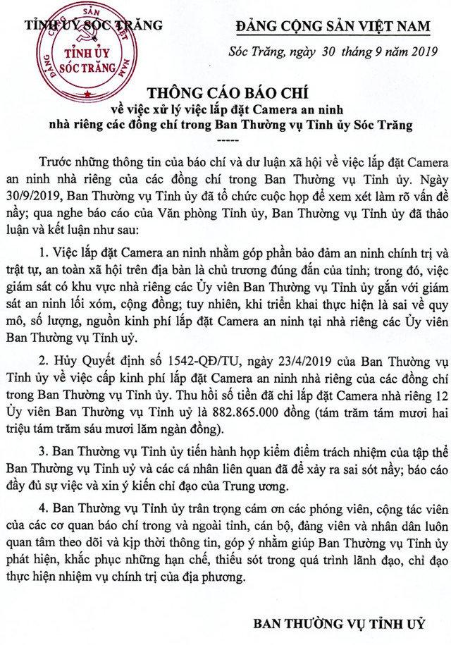 12 lãnh đạo Sóc Trăng được lắp camera xuất tiền túi trả lại ngân sách gần 900 triệu đồng - Hình 2 12 lanh dao Soc Trang duoc lap camera xuat tien tui tra lai ngan sach gan 900 trieu dong-Hinh-2