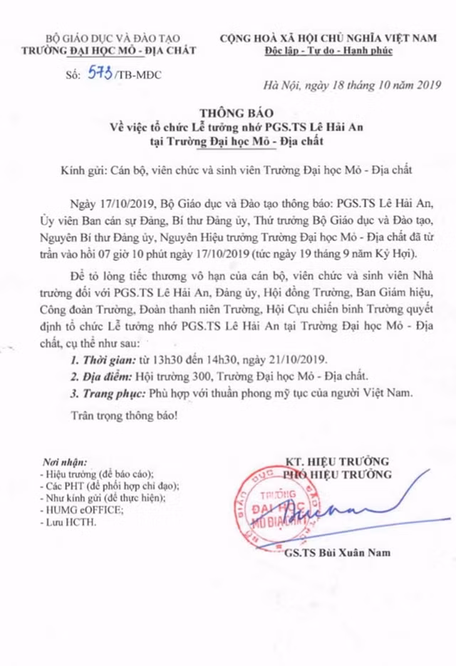 Thứ trưởng Bộ GD-ĐT Lê Hải An rơi lầu tử vong: Lãnh đạo Đại học Mỏ nói gì? Thu truong Bo GD-DT Le Hai An roi lau tu vong: Lanh dao Dai hoc Mo noi gi?