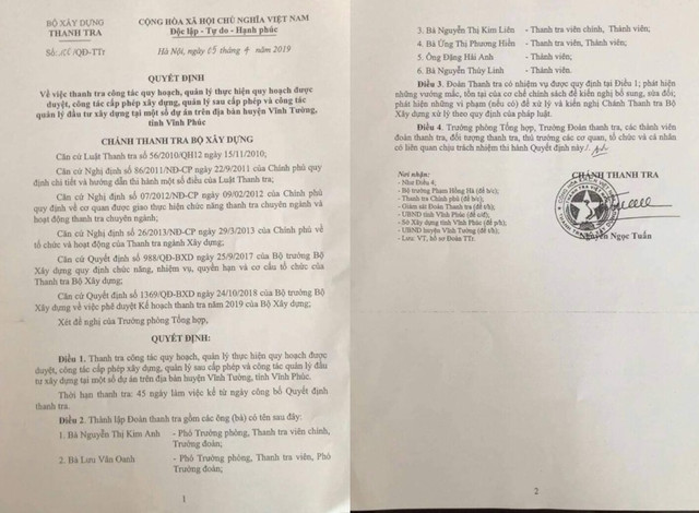 Danh sách đoàn thanh tra xây dựng vòi tiền ở Vĩnh Phúc có những ai? - Hình 2 Danh sach doan thanh tra xay dung voi tien o Vinh Phuc co nhung ai?-Hinh-2