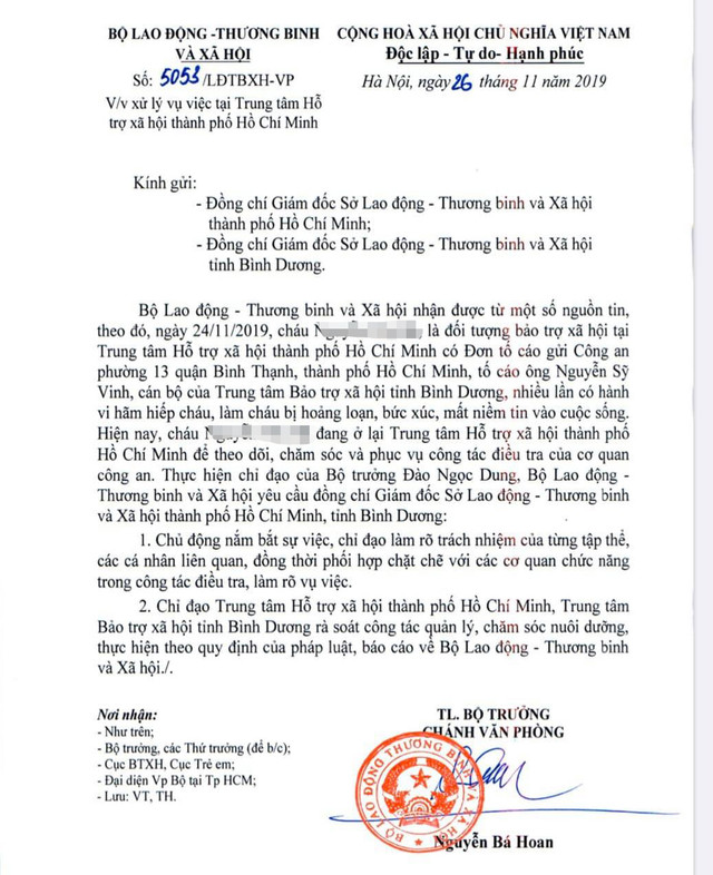 Yêu cầu 2 Sở LĐTBXH làm rõ vụ bé gái tố bị cán bộ trung tâm xã hội hãm hiếp 2 năm - Hình 2 Yeu cau 2 So LDTBXH lam ro vu be gai to bi can bo trung tam xa hoi ham hiep 2 nam-Hinh-2