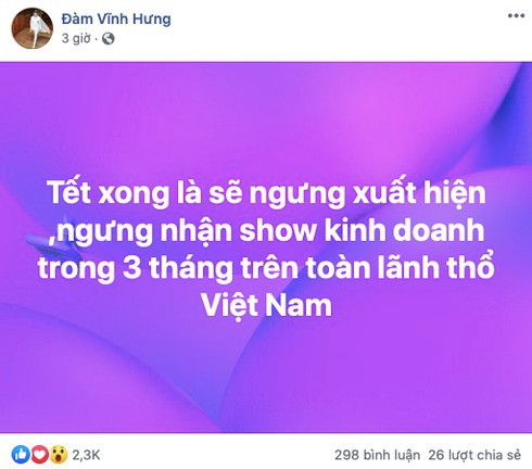Đàm Vĩnh Hưng tuyên bố ngưng xuất hiện 3 tháng trên toàn lãnh thổ Việt Nam - Hình 2 Dam Vinh Hung tuyen bo ngung xuat hien 3 thang tren toan lanh tho Viet Nam-Hinh-2