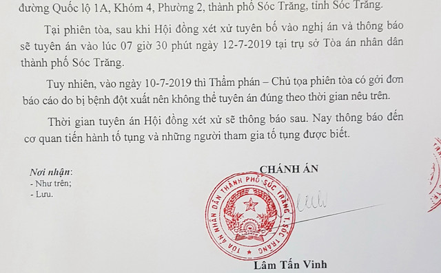 Chủ tọa bệnh đột xuất, không thể tuyên án tại phiên tòa 'kỳ lạ' - Hình 3 Chu toa benh dot xuat, khong the tuyen an tai phien toa 'ky la'-Hinh-3