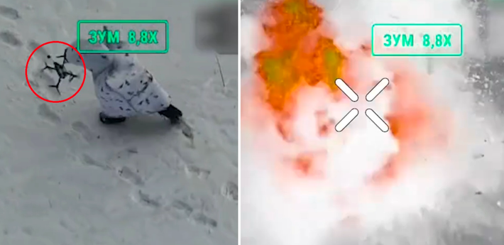 Theo các nguồn tin quân sự Ukraine và các đoạn phim chiến trường được công bố, lực lượng Ukraine đã phát hiện và hạ một số binh sĩ Nga mặc bộ đồ ngụy trang tuyết đặc biệt có tên gọi “Chim Cánh Cụt” trong một cuộc giao tranh gần đây. Ảnh: @Defence_blog.