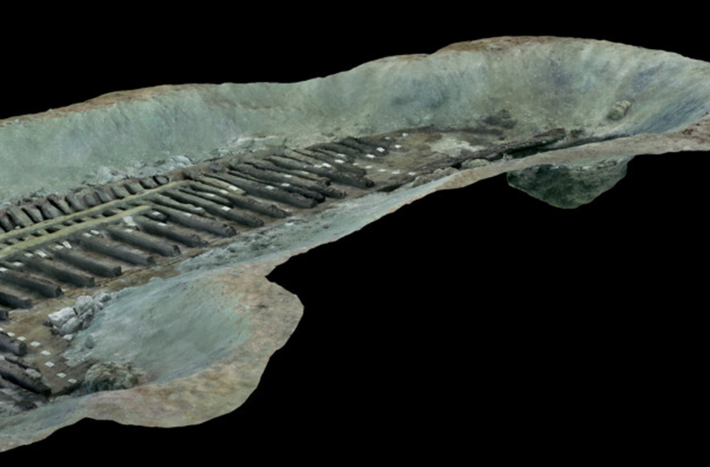 Không có buồm, nên con tàu này hoàn toàn được vận hành bằng sức người, cần khoảng 20 người chèo để đẩy. Ảnh: @Viện Khảo Cổ Học Dưới Nước Châu Âu.