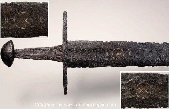 Thanh kiếm này dài một mét và nặng 900 gram, có phần chuôi kiếm rộng 17 cm. Ảnh: @ancientpages.