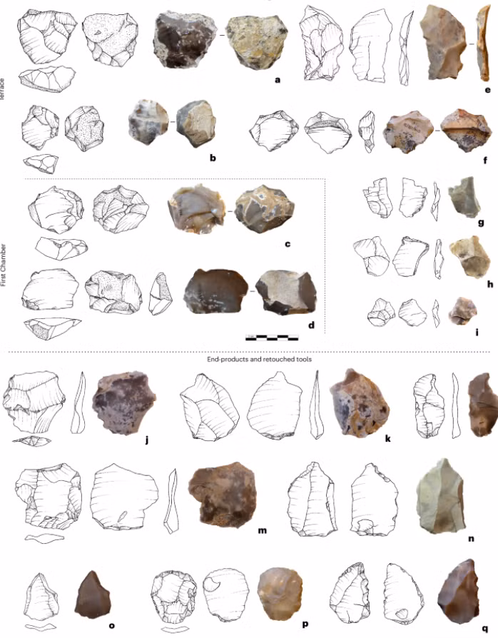 Công cụ bằng đá lửa và hài cốt động vật cũng được tìm thấy, cho thấy địa điểm này từng là một khu định cư hoạt động. Ảnh: @Đại học Tel Aviv.