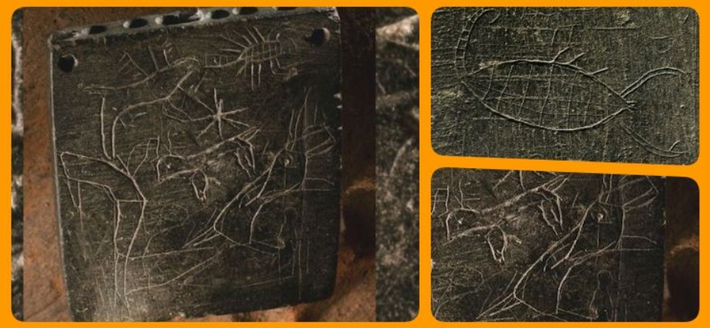 Đó là một phiến đá hình vuông, màu đen có khắc nhiều đường nét tạo hình kỳ thú, sinh động. Ảnh: @Cơ Quan Cổ Vật Thổ Nhĩ Kỳ.