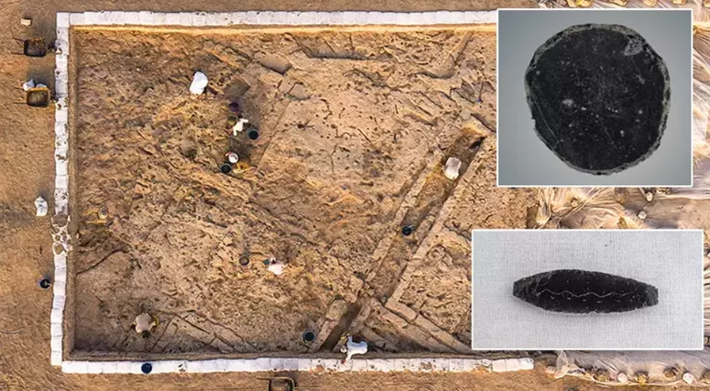 Các kỹ thuật thăm dò, phân tích khảo cổ học chuyên sâu cho thấy, đó là một chiếc gương làm bằng obsidian. Ảnh: @Nhóm khai quật khảo cổ Canhasan.