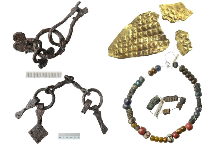 Ngoài ra còn có ngọc trai, tấm kim loại vàng, đồ gốm. Ảnh: @Công Ty Tư Vấn Khảo Cổ Học Thụy Điển Arkeologerna.