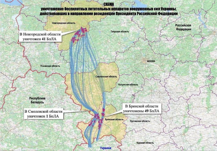 Theo phía Nga, sơ đồ được công bố phác họa toàn bộ cấu trúc của chiến dịch tấn công, từ điểm xuất phát, lộ trình bay đến các khu vực nơi lực lượng phòng không Nga tổ chức đánh chặn. Moscow nhận định đây là một trong những nỗ lực táo bạo nhất của Ukraine, nhằm tấn công trực tiếp vào các mục tiêu mang tính biểu tượng và chính trị cao trên lãnh thổ Nga.
