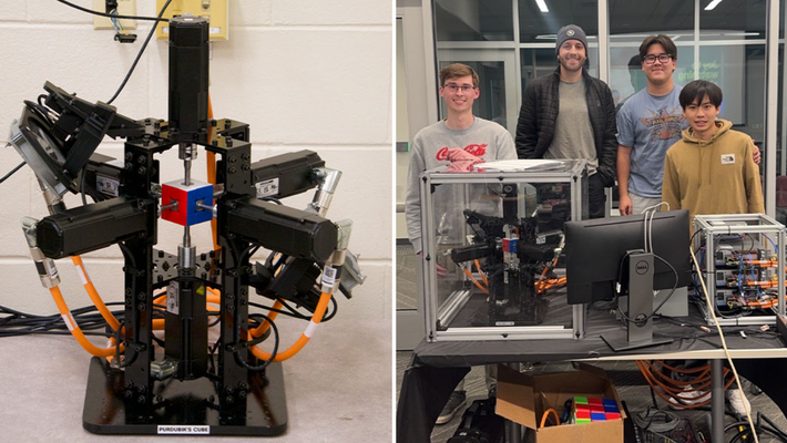 Và mới đây, con robot này đã phá vỡ kỷ lục thế giới về thời gian giải khối Rubik ngắn nhất. Robot Purdubik's Cube đã giải được câu đố trong thời gian gần như không thể hiểu nổi chỉ 103 mili giây (tương đương 0,103 giây). Ảnh: @Đại học Purdue.