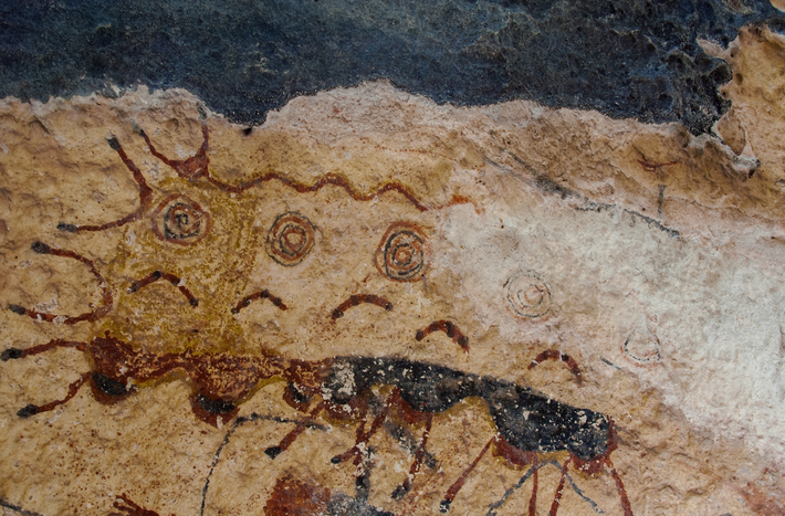 Chúng là những tác phẩm phức tạp, quy mô lớn, đôi khi dài tới 150 mét và cao 15 mét, được vẽ trong các hang động và hốc đá khắp khu vực. Ảnh: @ScienceAdvances.