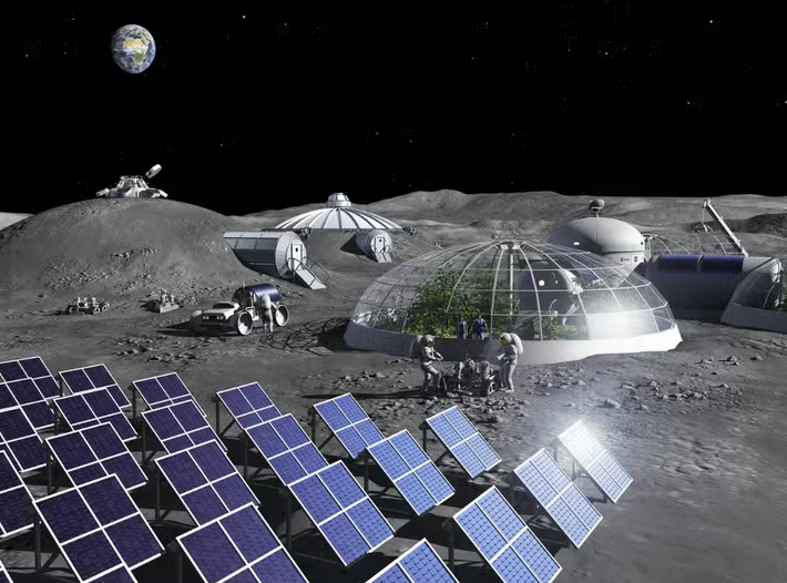 Năng lượng Mặt trời thu được từ một điểm bất kỳ nào đó trong không gian, hay từ trên Mặt trăng đều có một lợi thế lớn hơn, so với năng lượng Mặt trời thu trực tiếp từ trên đất liền Trái Đất, bởi nó có sẵn 24 giờ một ngày trong mọi loại thời tiết. Ảnh: @ The Brighter Side of News.