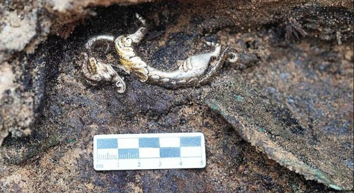 Các kỹ thuật thăm dò, phân tích khảo cổ học chuyên sâu cho thấy, hai bức tượng rồng làm từ chất liệu bạc, nhưng được mạ vàng. Ảnh: @Tiến sĩ Lan Wanli.