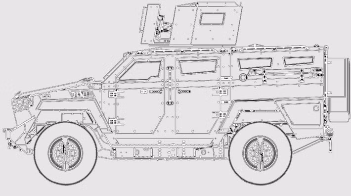 Khả năng chống mìn cho phép xe chịu được sức công phá của mìn chống tăng với khối lượng thuốc nổ lên đến 8 kg bên dưới thân xe. Ảnh: @Inguar Defence.
