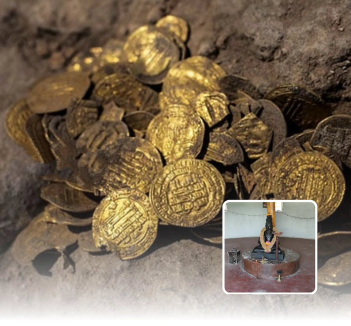Tổng cộng có 103 đồng tiền vàng cổ ở bên trong chiếc hũ. Ảnh: @Bảo tàng Chennai.