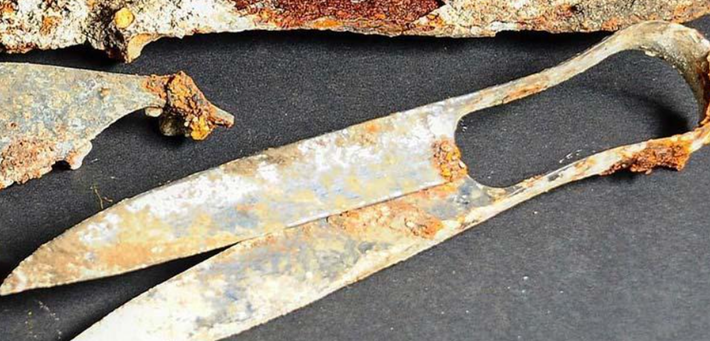 Ngoài ra, một chiếc birr, một mảnh khiên, một dao cạo, một khóa thắt lưng, một mũi giáo cũng được tìm thấy. Ảnh: @Cơ quan Bảo vệ Di tích Bavaria.