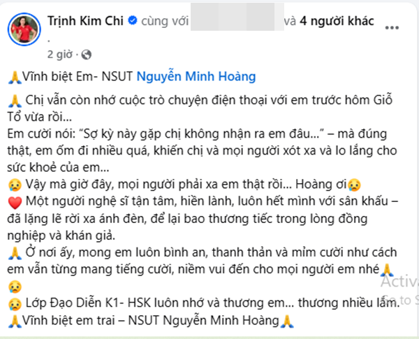 Chia sẻ của Trịnh Kim Chi. Ảnh: FB Trịnh Kim Chi. trinhkimchi.png