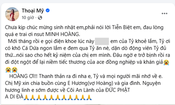Chia sẻ của nghệ sĩ Thoại Mỹ. Ảnh: FB Thoại Mỹ. thoaimy.png