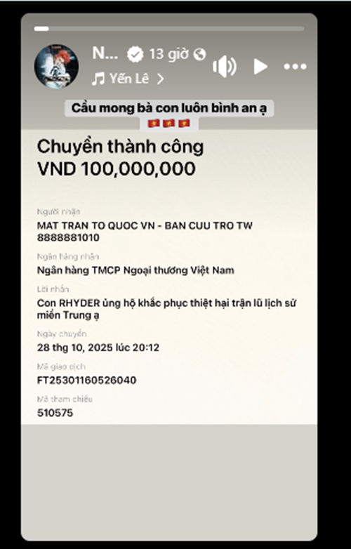 Quang Anh RHYDER ủng hộ trăm triệu đồng cho bà con miền Trung. Ảnh: FB Quang Anh RHYDER. quanganh1.png