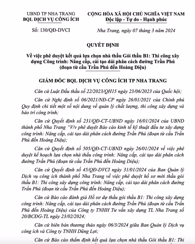 Dung Loi mot minh mot ngua trung goi thau cua BQL Dich vu cong ich Nha Trang