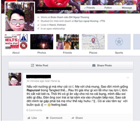 Dòng trạng thái gây bức xúc của một nam sinh. Dòng trạng thái gây bức xúc của một nam sinh.