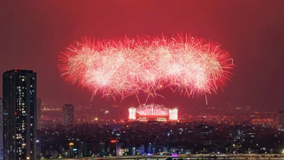 Mãn nhãn màn trình diễn pháo hoa mừng Đại hội XIV của Đảng