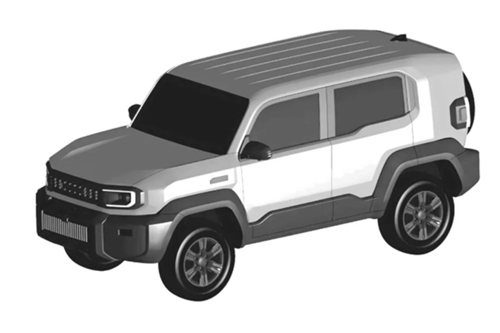 Theo bản vẽ rò rỉ, mẫu SUV mới sở hữu thiết kế nhỏ gọn, cấu hình 5 cửa, đường nét vuông vức và cứng cáp, đây là đặc trưng của những chiếc xe địa hình thực thụ. Xe có đèn pha hình tròn cổ điển kết hợp cùng vòm bánh xe trước gồ cao, trụ C dày bản và phần đuôi gần như dựng đứng, gắn lốp dự phòng lớn, tạo nên dáng vẻ phóng khoáng, mạnh mẽ.