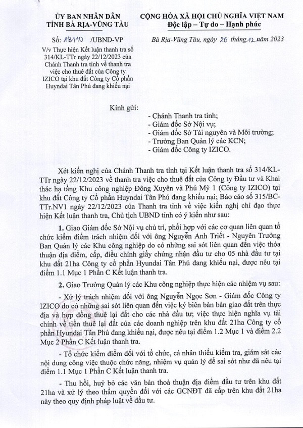 Bà Rịa – Vũng Tàu: Kiểm điểm nguyên Trưởng Ban Quản lý các Khu công nghiệp Ba Ria – Vung Tau: Kiem diem nguyen Truong Ban Quan ly cac Khu cong nghiep