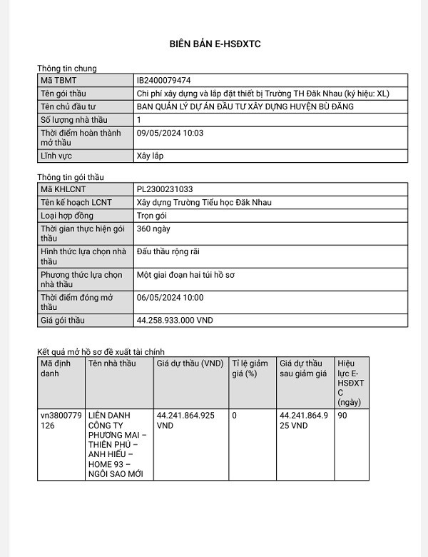 Lien danh 5 nha thau du goi xay dung Truong Dak Nhau 44 ty tai Binh Phuoc