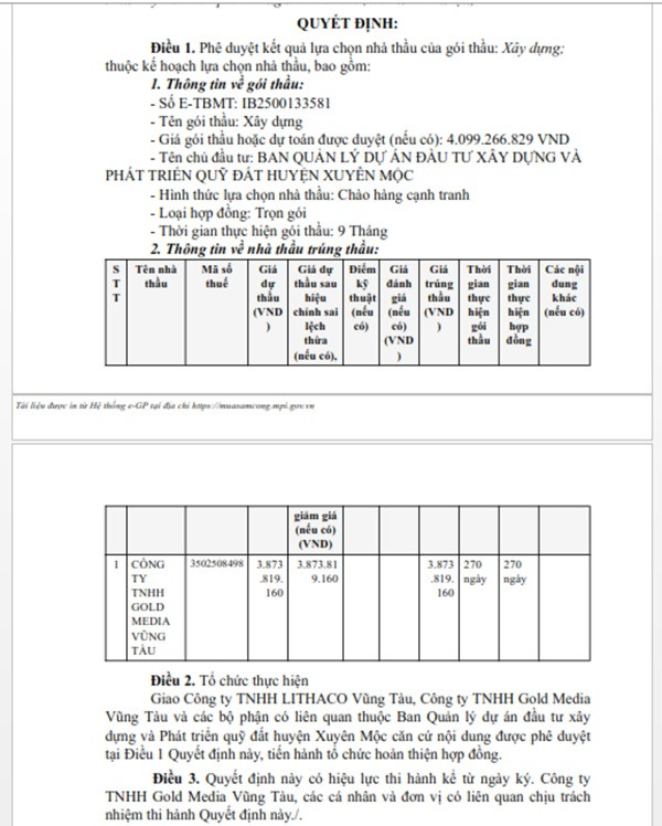 Duy nhất Cty Gold Media Vũng Tàu tham dự và trúng thầu hơn 3 tỷ tại Xuyên Mộc - Hình 2 Duy nhat Cty Gold Media Vung Tau tham du va trung thau hon 3 ty tai Xuyen Moc-Hinh-2