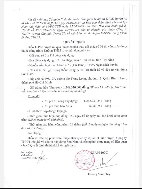 Tây Ninh: Cty Sơn Nam trúng gói thi công xây dựng hơn 1,2 tỷ tại Tân Châu Tay Ninh: Cty Son Nam trung goi thi cong xay dung hon 1,2 ty tai Tan Chau