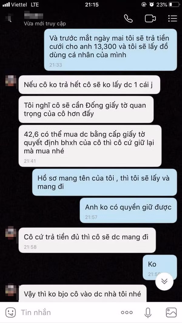 Nóng trên mạng: Chồng đòi tiền ăn hàng tháng 12 triệu mới đồng ý cho vợ ly hôn ở Thái Bình - Hình 2 Nong tren mang: Chong doi tien an hang thang 12 trieu moi dong y cho vo ly hon o Thai Binh-Hinh-2
