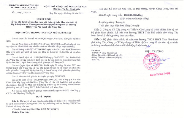 BRVT: Cong ty Thiet bi Cuu Long trung 22/24 goi thau mua sam thiet bi giao duc