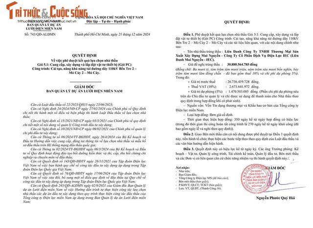 TPHCM: Liên danh Mai Nguyễn - IEC trúng gói thầu gần 31 tỷ đồng TPHCM: Lien danh Mai Nguyen - IEC trung goi thau gan 31 ty dong