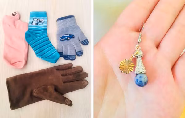 Đồ đôi lệch lạc. Tất chân, găng tay, hoa tai nếu mất đi một chiếc thì bạn không nên giữ chiếc còn lại. Ngoài việc chiếm diện tích, dùng những bộ đồ lệch lạc này khiến vẻ bề ngoài của bạn không được đánh giá cao.