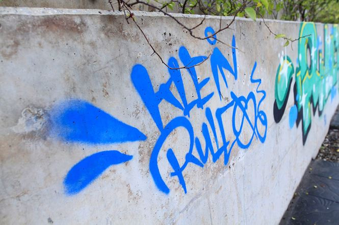 Tuy nhiên, thời gian gần đây, bức tường bê tông cốt thép này xuất hiện dày đặc các hình vẽ graffiti.