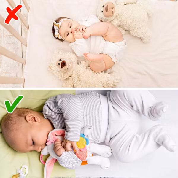 Thú nhồi bông có lông dài. Tương tự như gối, thú nhồi bông cũng có thể uy hiếp sức khỏe trẻ. Những sợi lông dài, chi tiết mắt, mũi được làm bằng chỉ có thể khiến trẻ bị kích thích, ngậm nuốt. Chất lượng màu nhuộm của những loại thú này cũng rất khó kiểm soát.