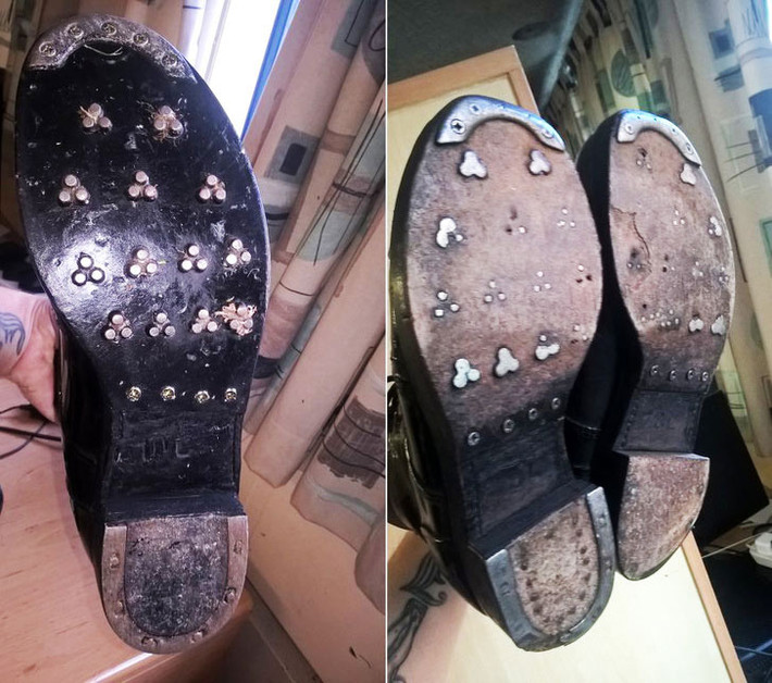 Đế giày của lính gác sau 1 năm làm nhiệm vụ tại Cung điện St James, Cung điện Burkingham, Tháp London, Lâu đài Windsor…