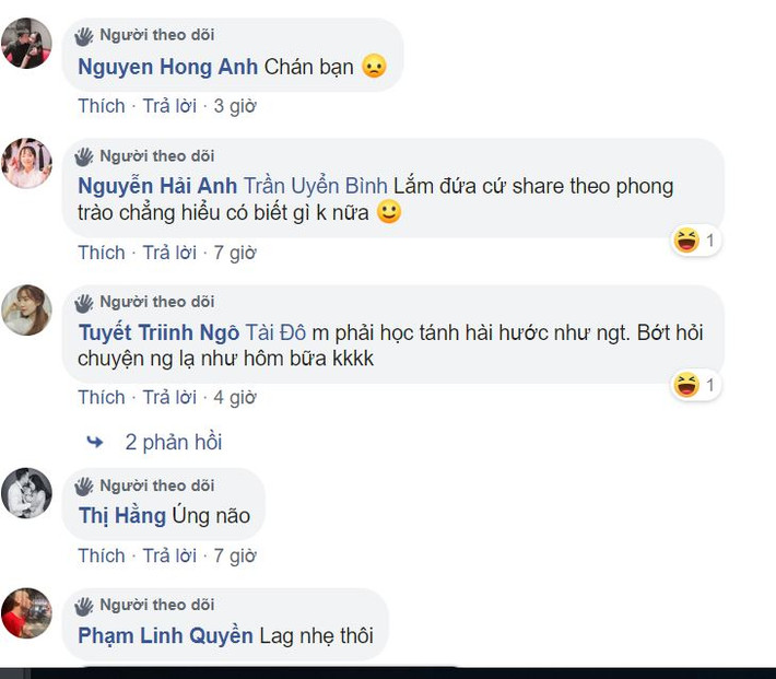 Dòng trạng thái này sau đó được chia sẻ trên các diễn đàn mạng xã hội, và nhận nhiều chỉ trích gay gắt từ phía dân mạng. Bên cạnh đó, cũng có nhiều ý kiến cho rằng cô gái này đang tìm cách để nổi tiếng nhờ phát ngôn gây sốc của mình. Ảnh: Facebook 